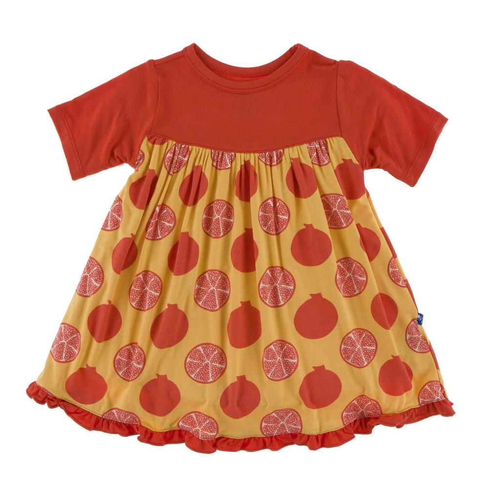 NEW KICKEE girls' short sleeve swing dress in marigold pomegranate